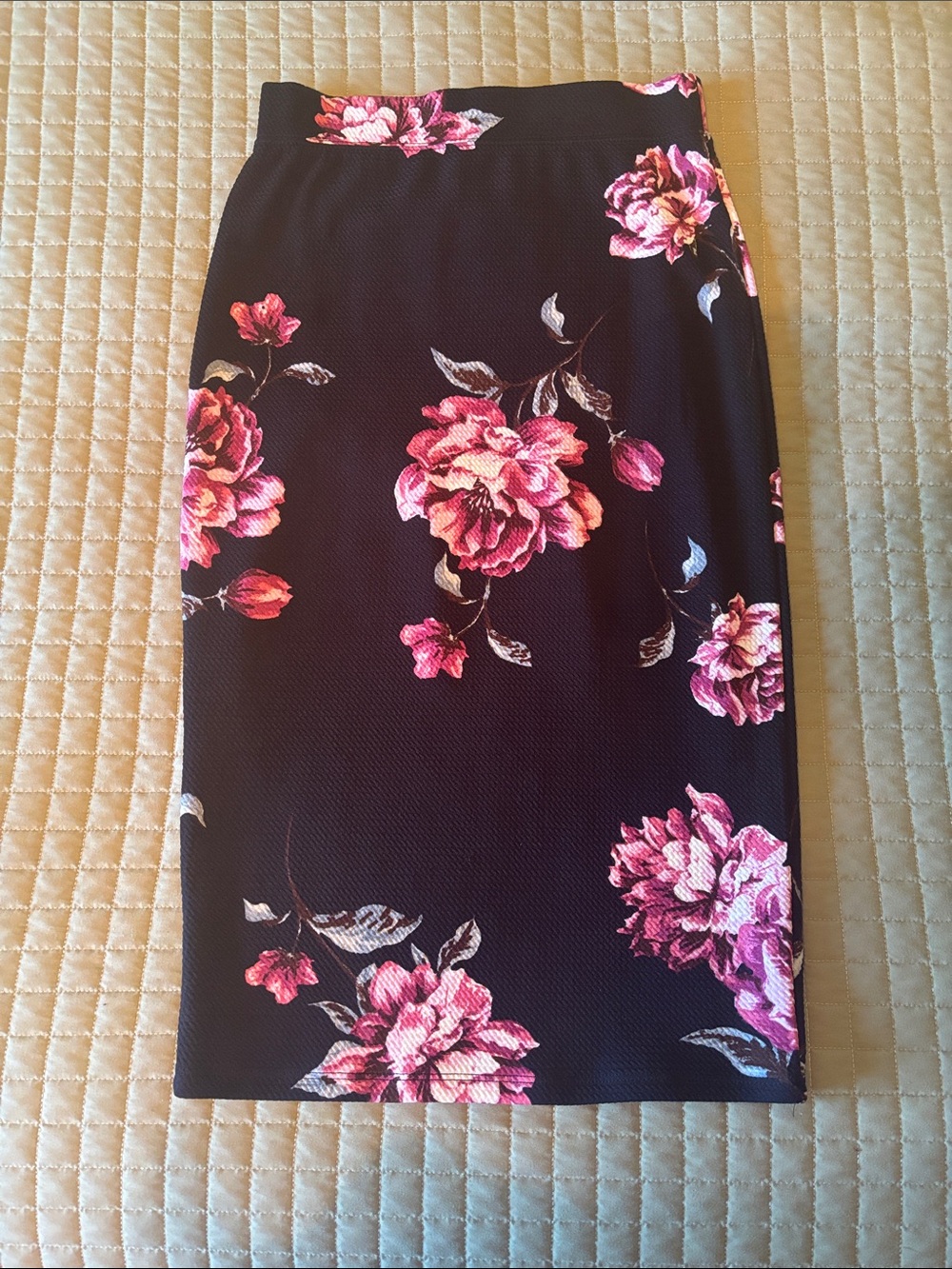 iris Black Pencil Skirt with Pink Floral pattern